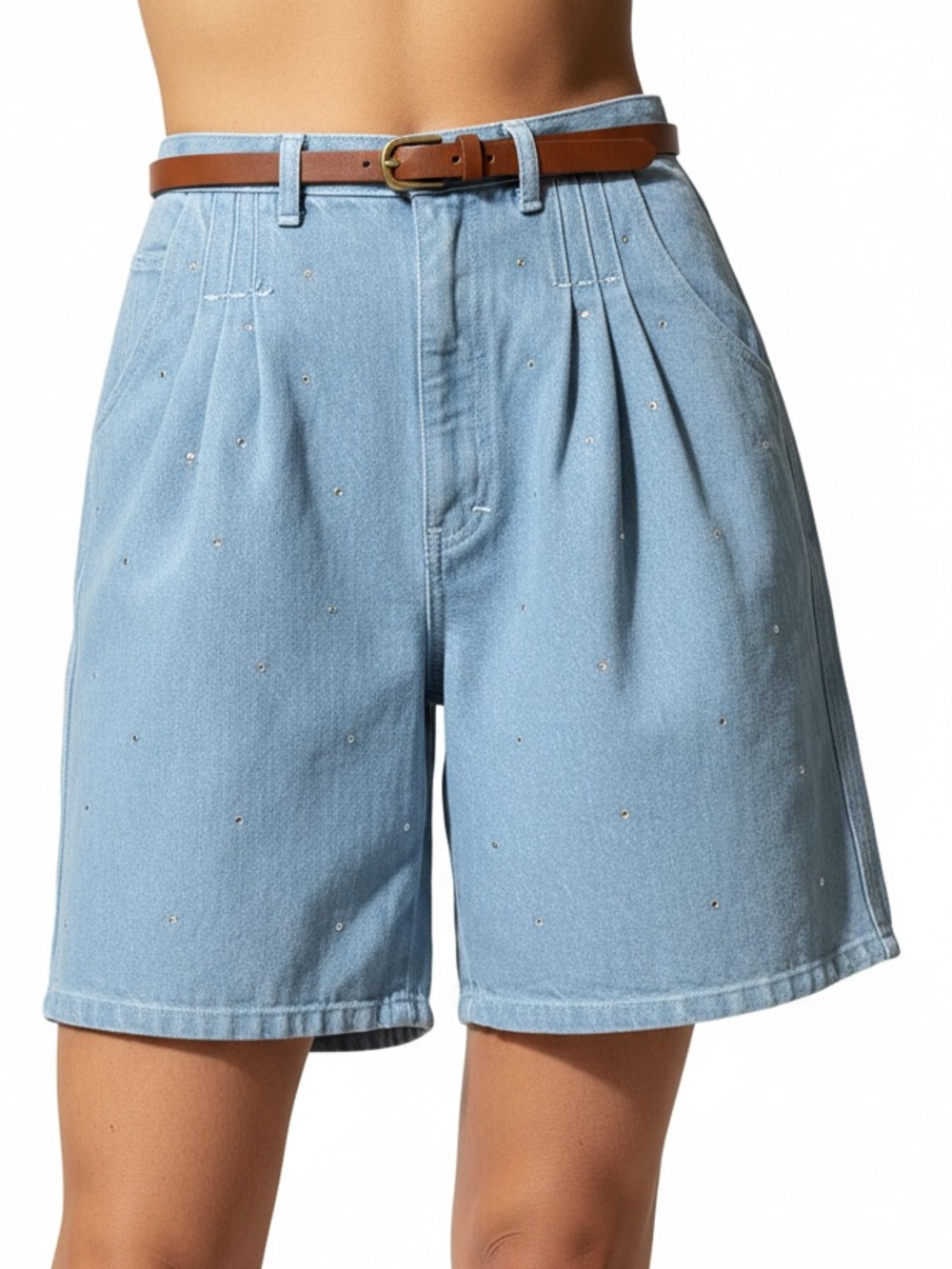 David David vintage jean shorts crystal high waist rise pleated cotton denim 10